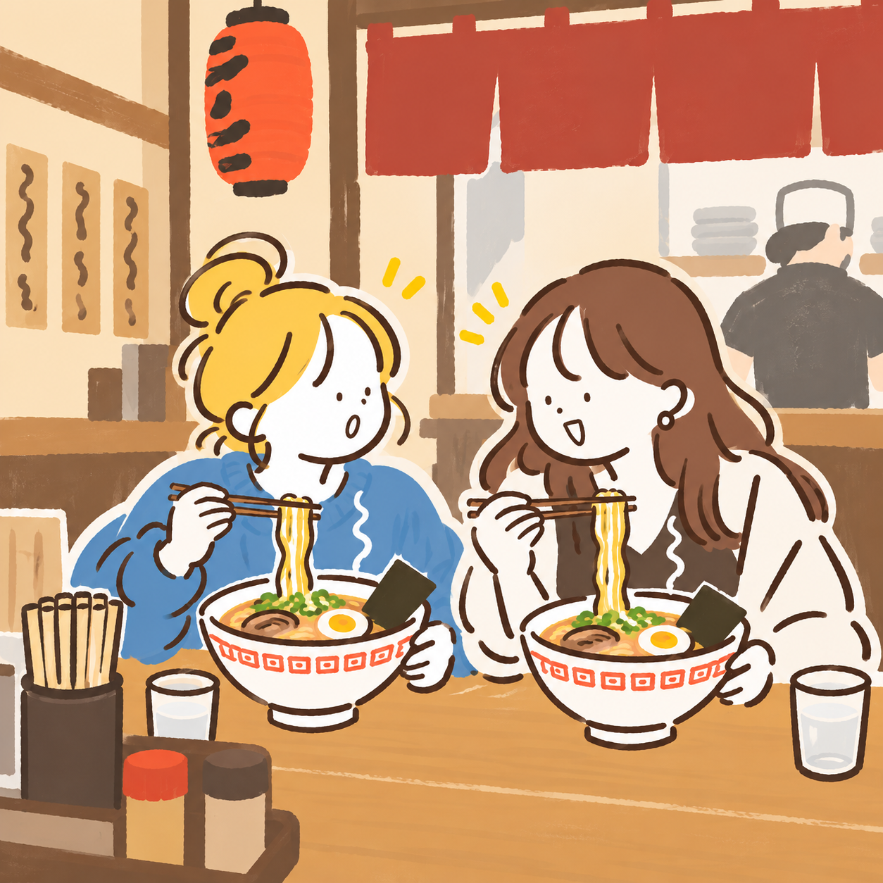 Hand-drawn illustration of Japanese food