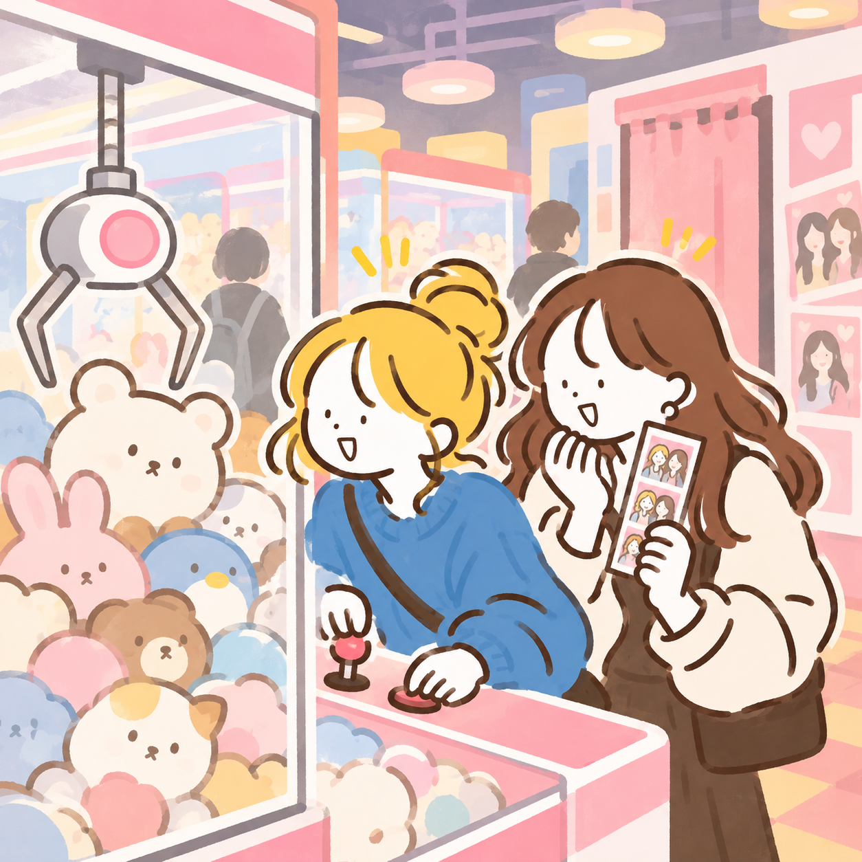Illustration of Japanese arcade activities