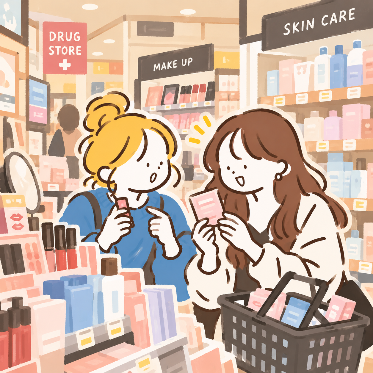 Illustration of Japanese cosmetics shopping