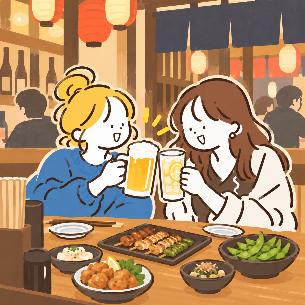 Illustration of Japanese izakaya dining